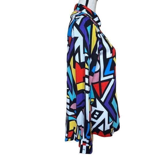 Abstract  printed color block colorful oversized button up shirt women Small/Med - Picture 9 of 16